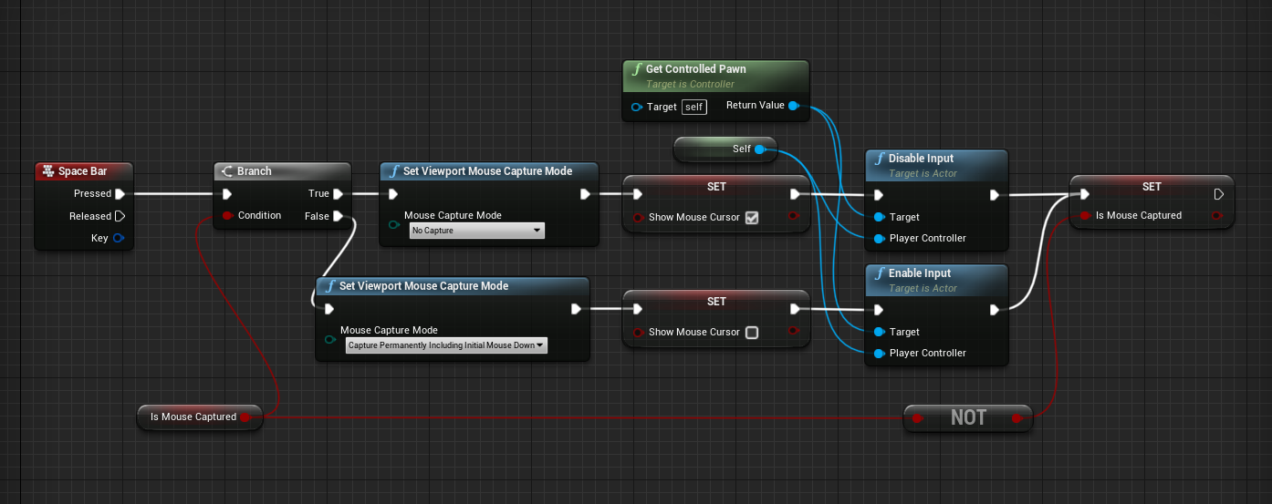 screenshot of player controller's spacebar event implementation