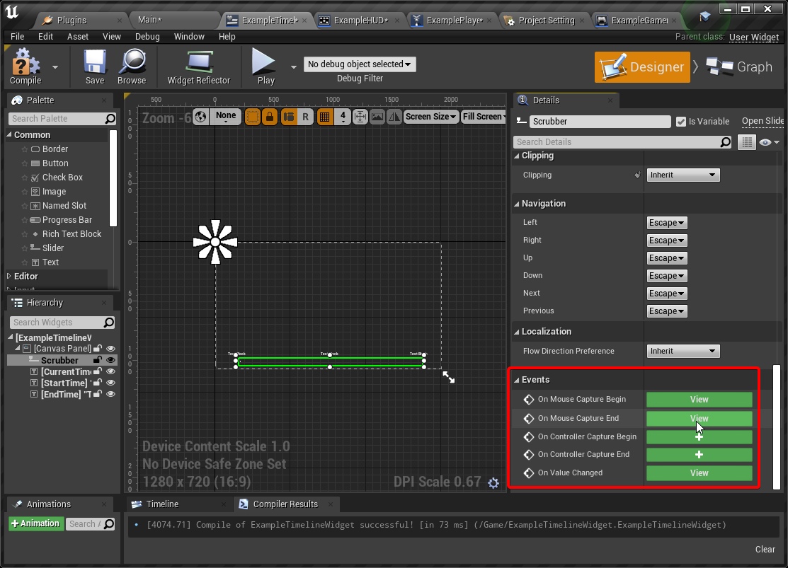 the green plus buttons that let you add callbacks for scrubber controls to the event graph